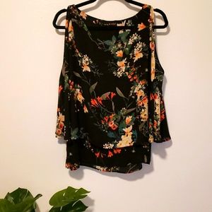 Mary & Mabel Black Floral Cold Shoulder Top